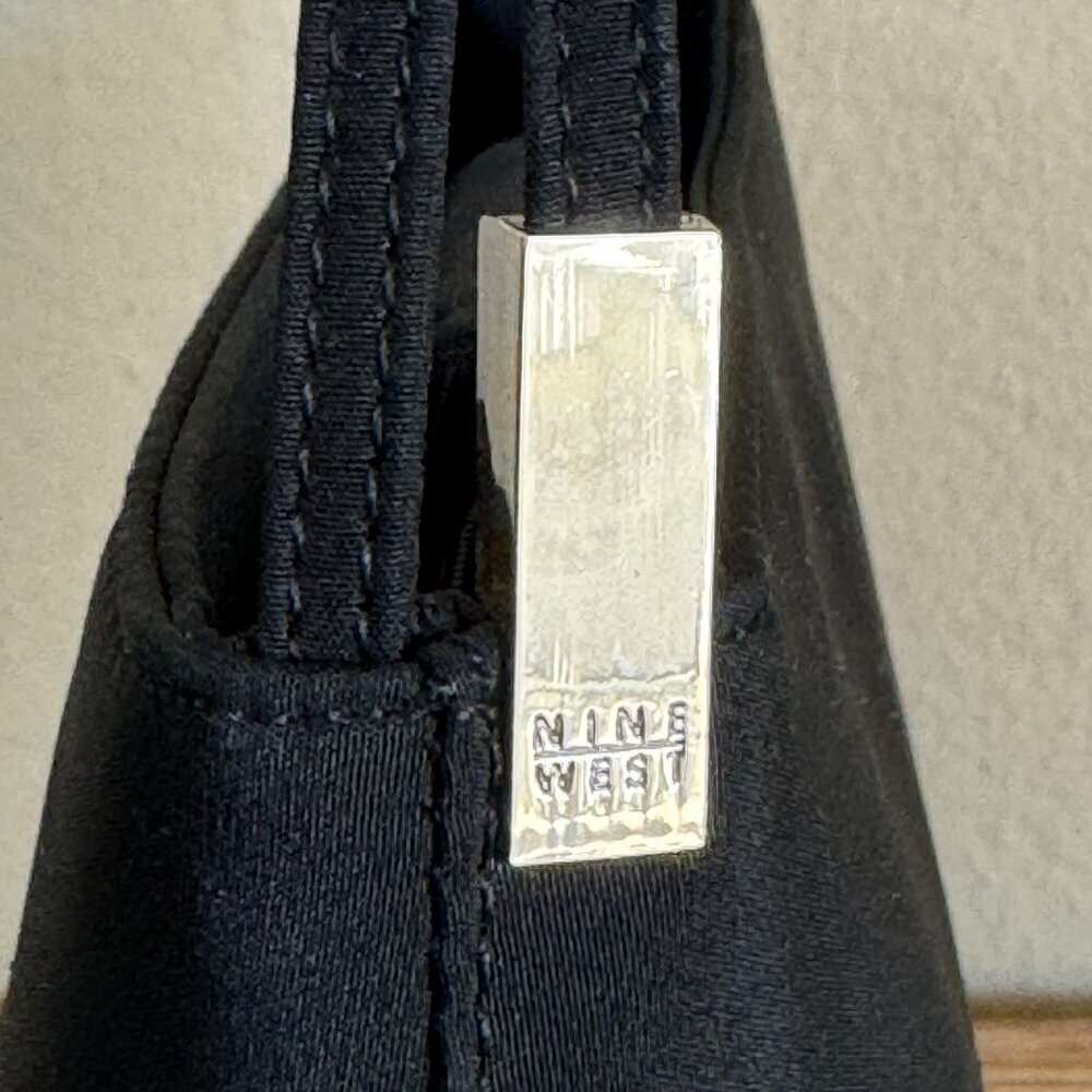 Vintage Nine West Black Fabric Double Top Handle Silver Logo Hardware Small Bag - Picture 7 of 17